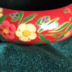 Red Floral Bangle Bracelet